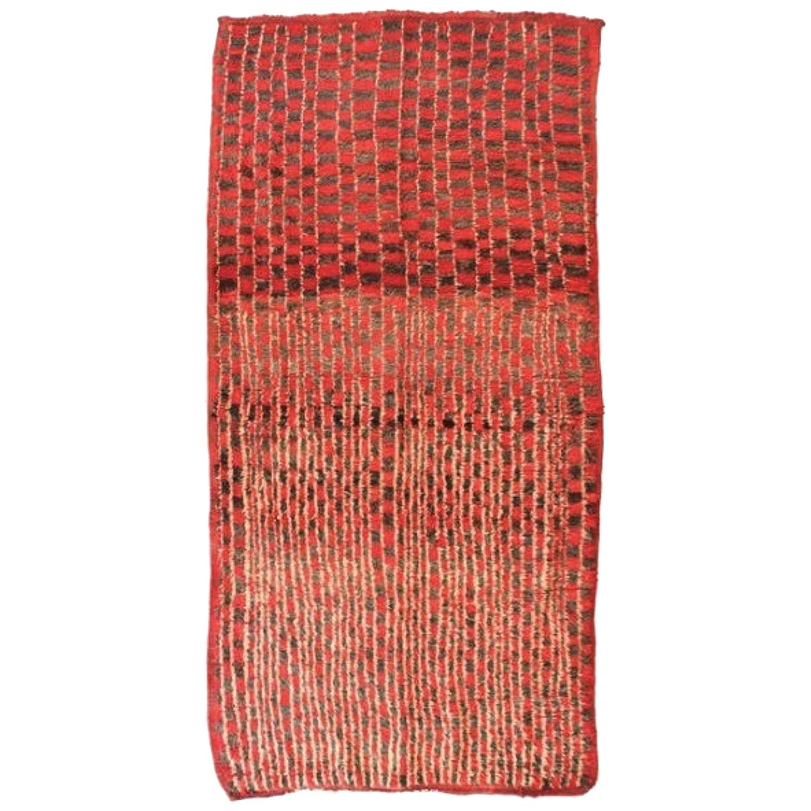 Tappeto Berbero Talsent a scacchi del XX secolo, rosso, marrone e bianco, proveniente dal Marocco, anni '50 in vendita