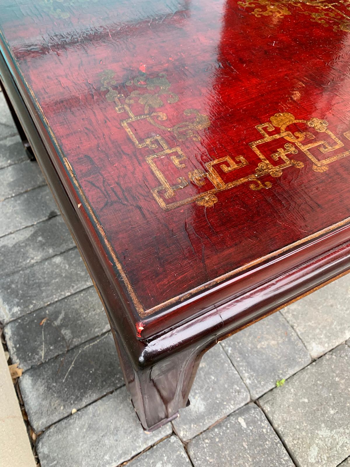 20th Century Red Chinoiserie Gilt & Lacquered Coffee Table, Attributed to Gracie 8