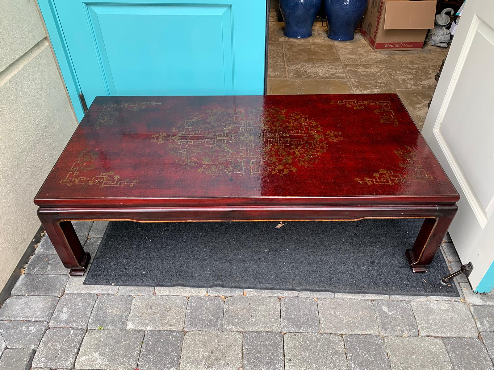 20th Century Red Chinoiserie Gilt & Lacquered Coffee Table, Attributed to Gracie 9