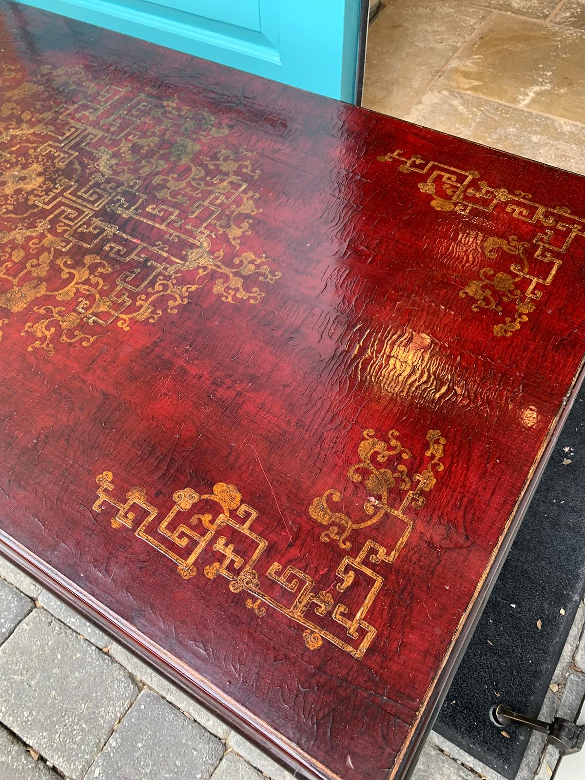 20th Century Red Chinoiserie Gilt & Lacquered Coffee Table, Attributed to Gracie 5