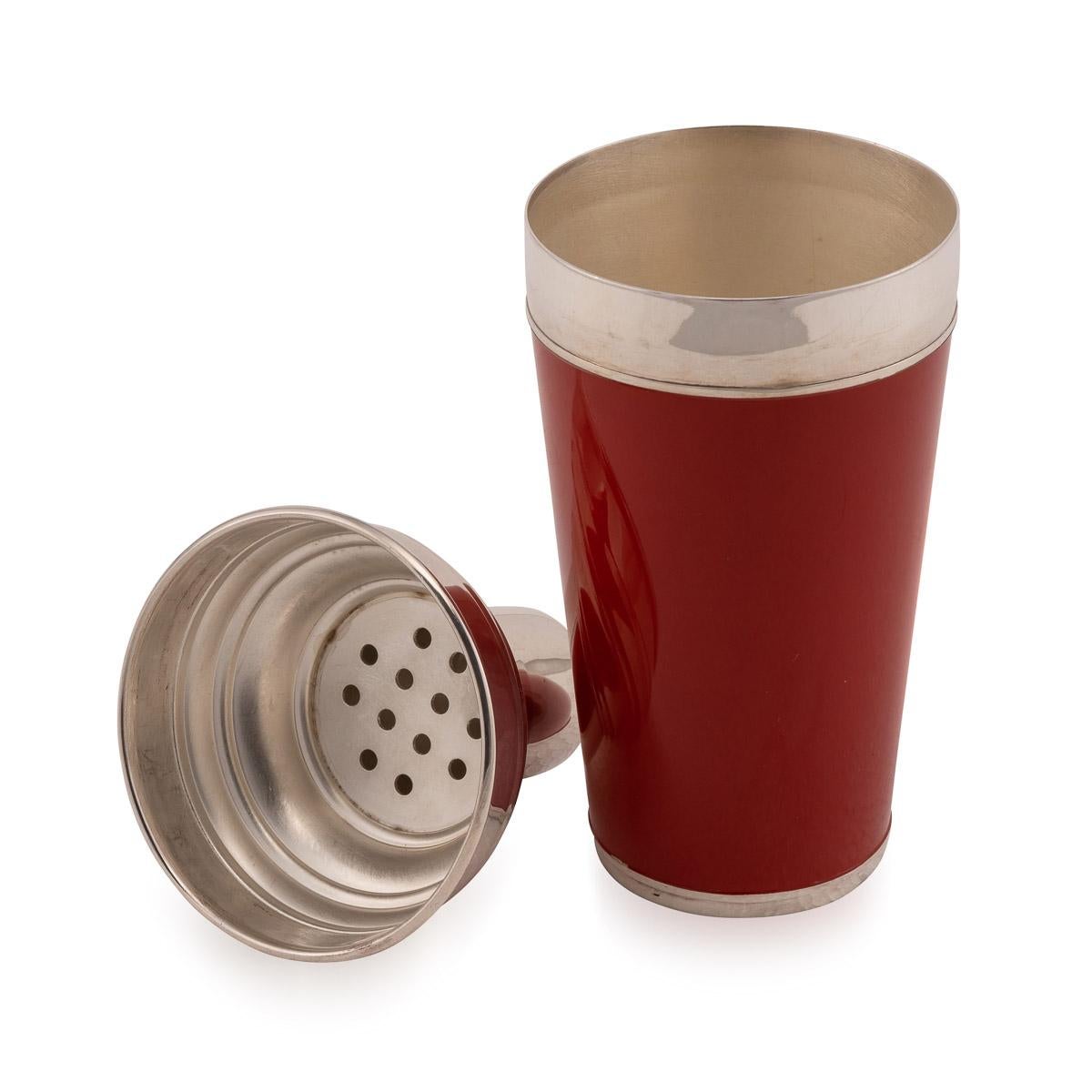 English 20th Century Red Enameled on Silver Plate Cocktail Shaker, Asprey, circa 1980