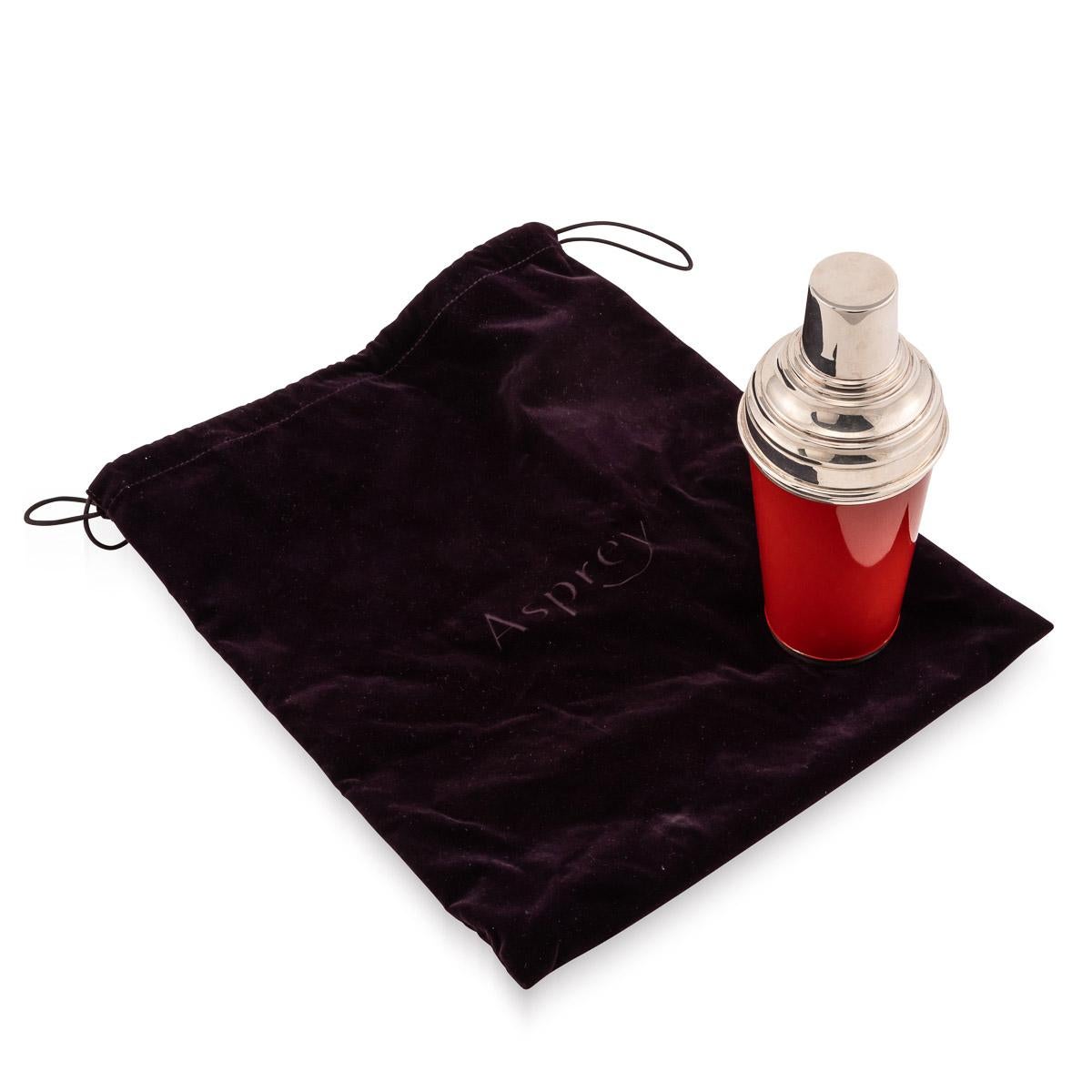 20th Century Red Enameled on Silver Plate Cocktail Shaker, Asprey, circa 1980 In Good Condition In Royal Tunbridge Wells, Kent