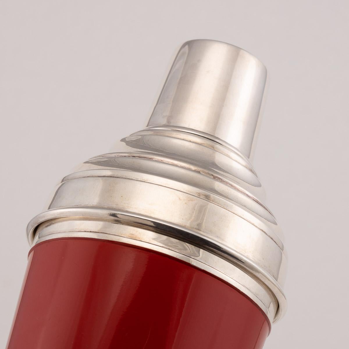 20th Century Red Enameled on Silver Plate Cocktail Shaker, Asprey, circa 1980 1