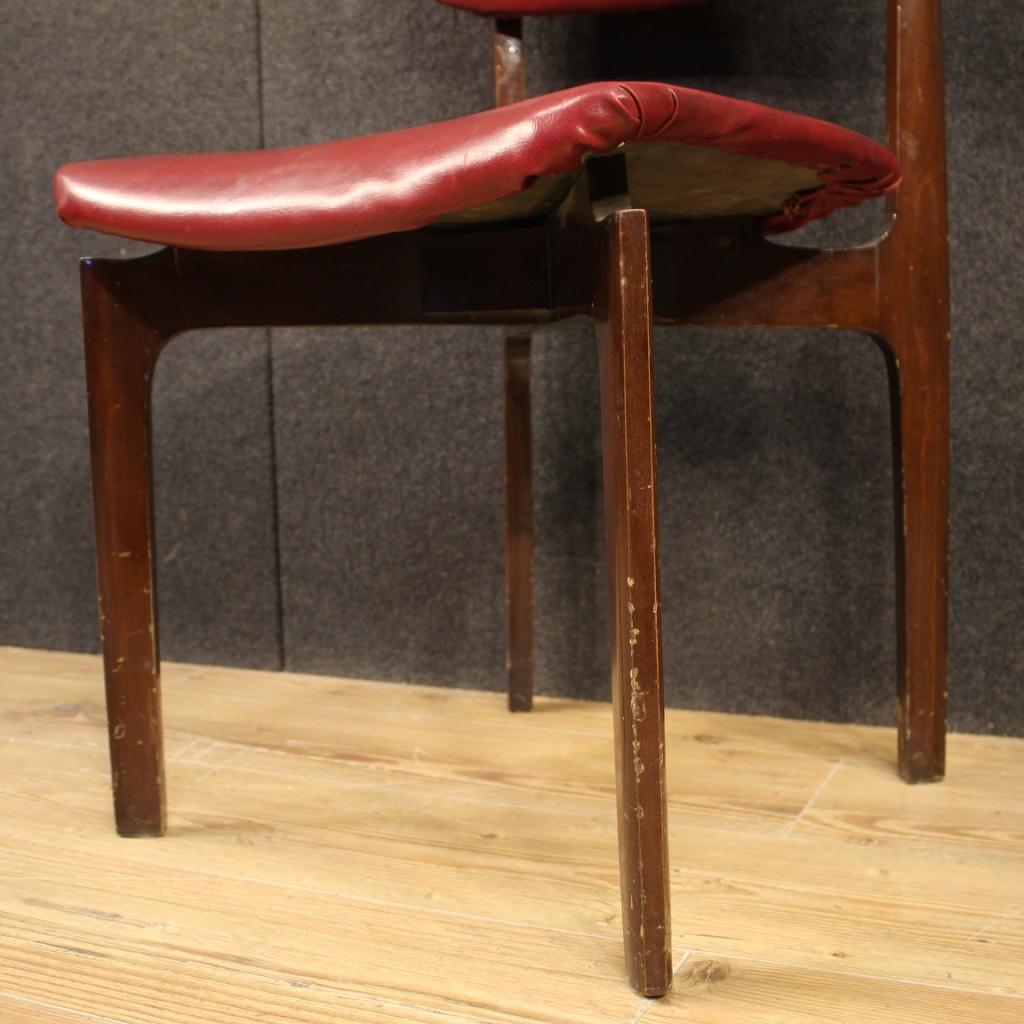 20th Century Red Faux Leather and Beech Wood Italian Design 4 Chairs, 1970 9