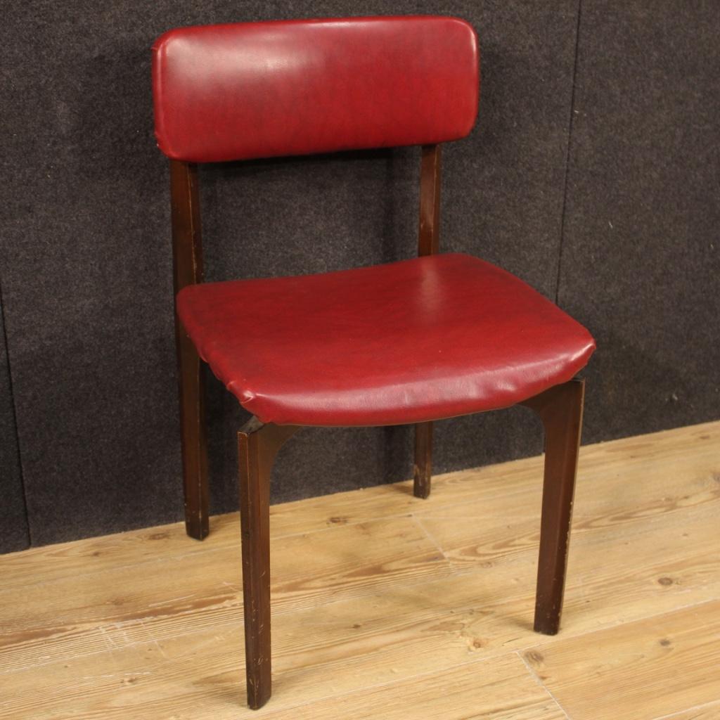 20th Century Red Faux Leather and Beech Wood Italian Design 4 Chairs, 1970 3
