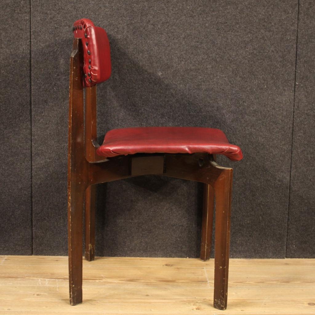 20th Century Red Faux Leather and Beech Wood Italian Design 4 Chairs, 1970 4