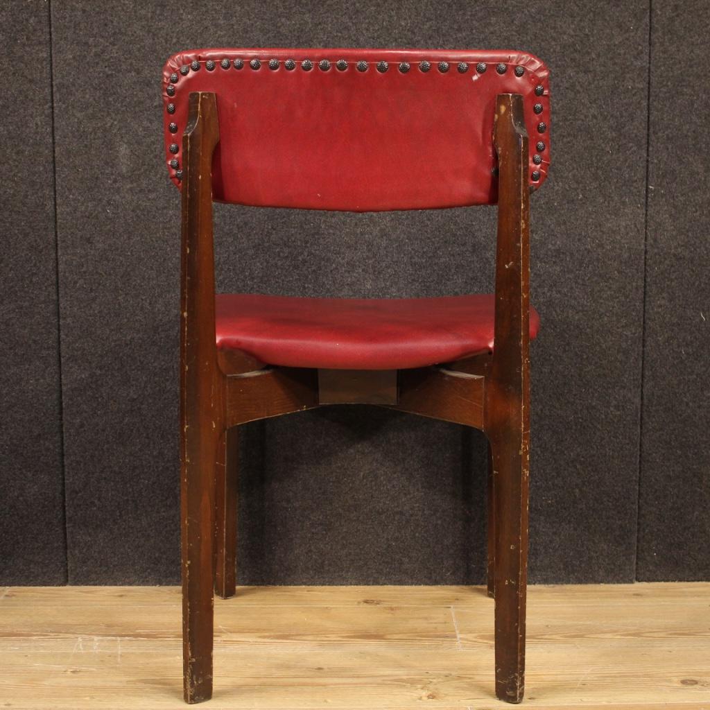 20th Century Red Faux Leather and Beech Wood Italian Design 4 Chairs, 1970 5