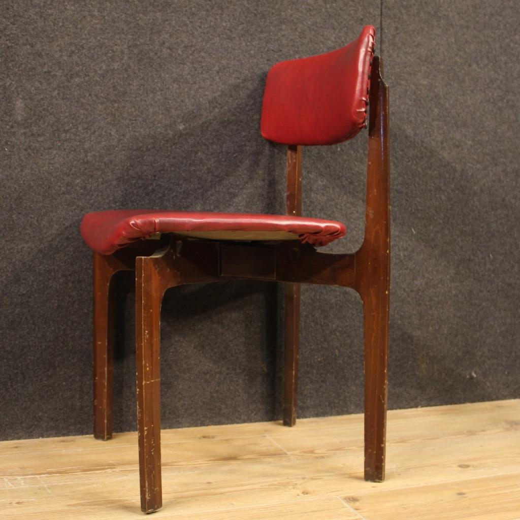 20th Century Red Faux Leather and Beech Wood Italian Design 4 Chairs, 1970 6