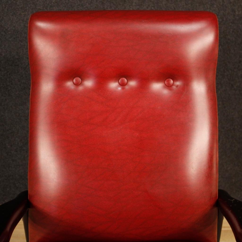 20th Century Red Faux Leather and Ebonized Wood Italian Design Armchair, 1970 For Sale 8