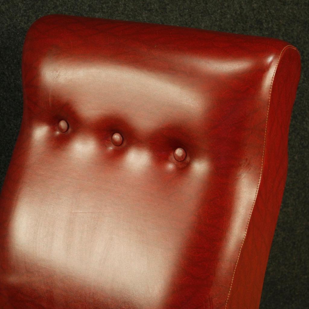 20th Century Red Faux Leather and Ebonized Wood Italian Design Armchair, 1970 In Good Condition For Sale In Vicoforte, Piedmont