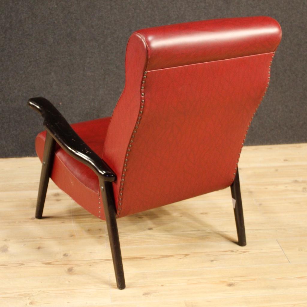 20th Century Red Faux Leather and Ebonized Wood Italian Design Armchair, 1970 For Sale 3