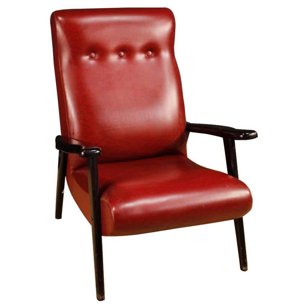 20th Century Red Faux Leather and Ebonized Wood Italian Design Armchair, 1970 For Sale