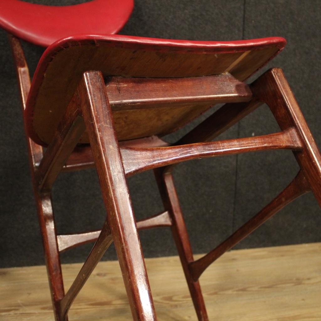 20th Century Red Faux Leather and Fruitwood Italian Design Chairs, 1970 For Sale 8