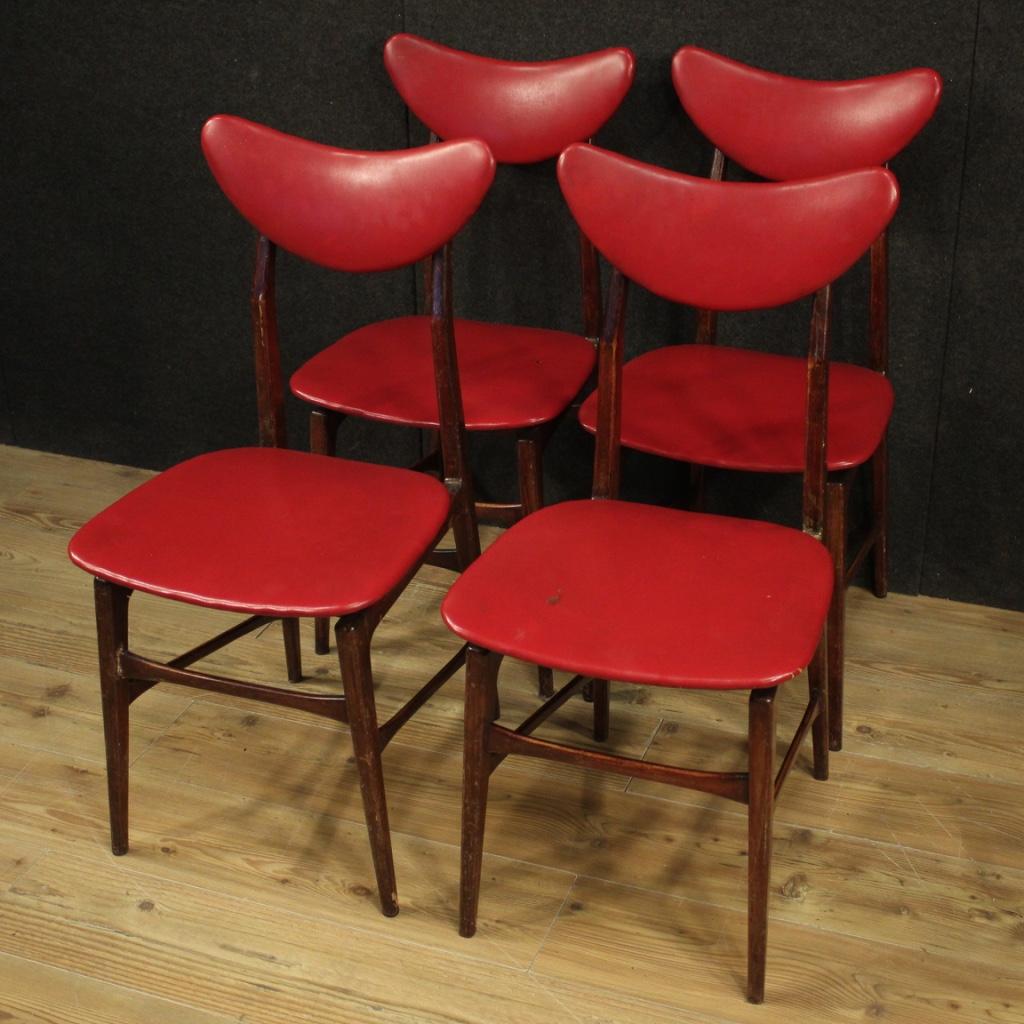 20th Century Red Faux Leather and Fruitwood Italian Design Chairs, 1970 In Fair Condition For Sale In Vicoforte, Piedmont