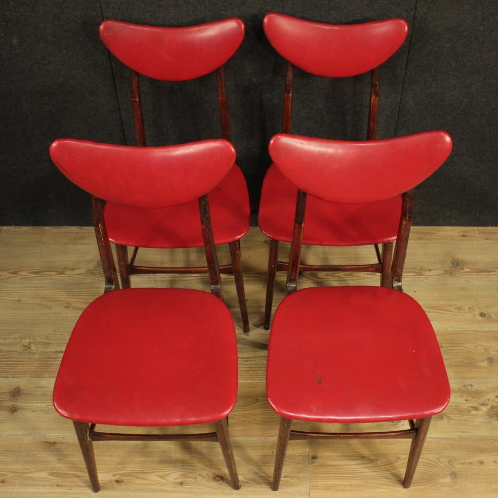 20th Century Red Faux Leather and Fruitwood Italian Design Chairs, 1970 For Sale 2