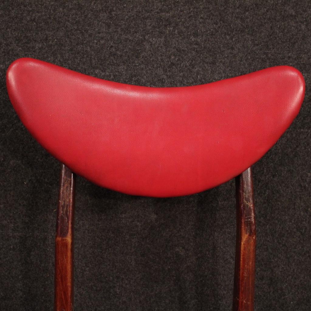 20th Century Red Faux Leather and Fruitwood Italian Design Chairs, 1970 For Sale 4