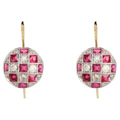 20th Century Red Gems Diamonds 18 Karat Yellow Gold Platinum Round Earrings