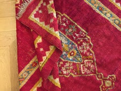 20th Century Red Green Yellow Turkish Oushak with Medallion in Mohair Wool