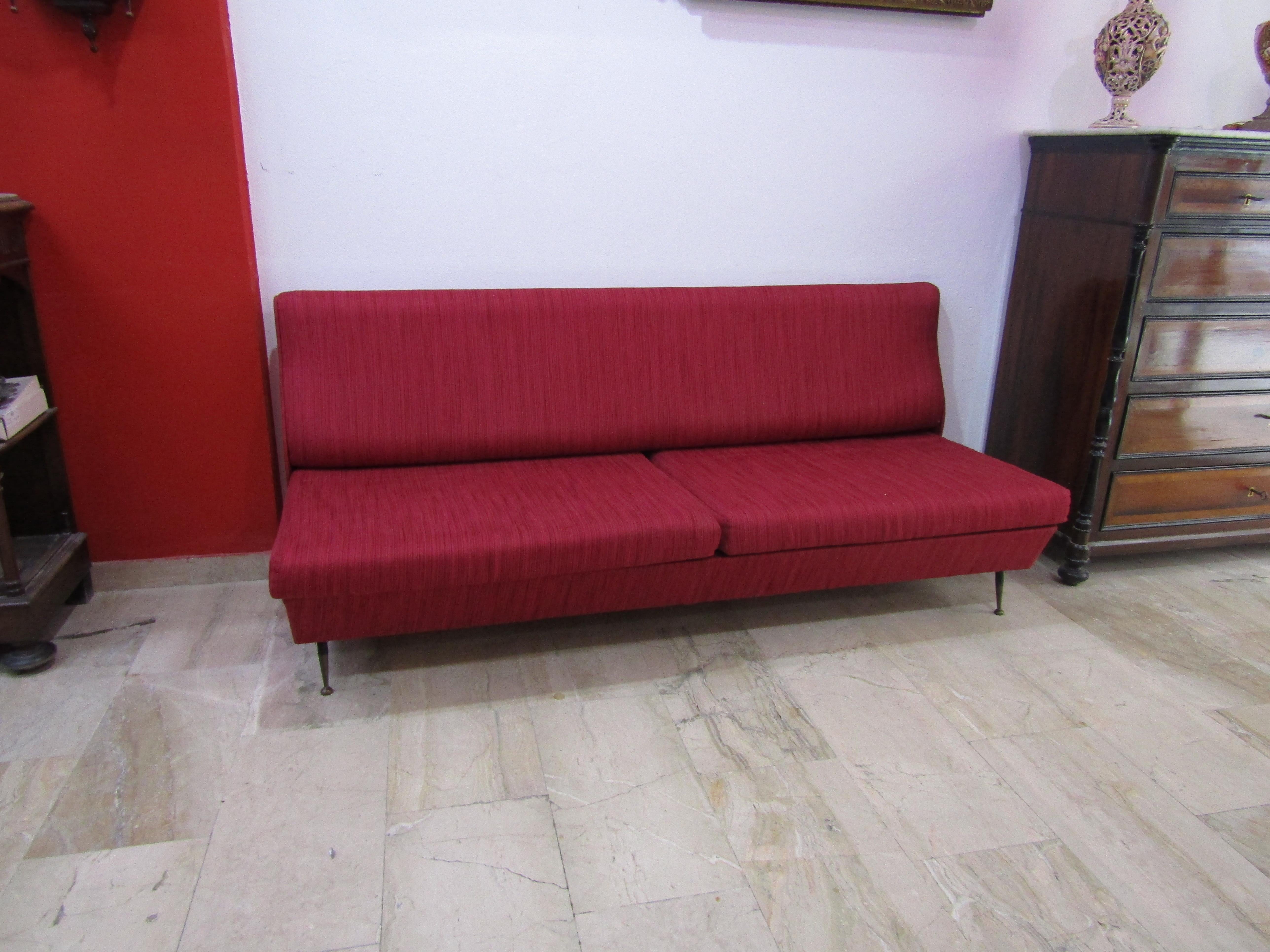 Mid-Century Modern midcentury  Red Italian Design Fabric Marco Zanuso Style Sofa, 1950 For Sale