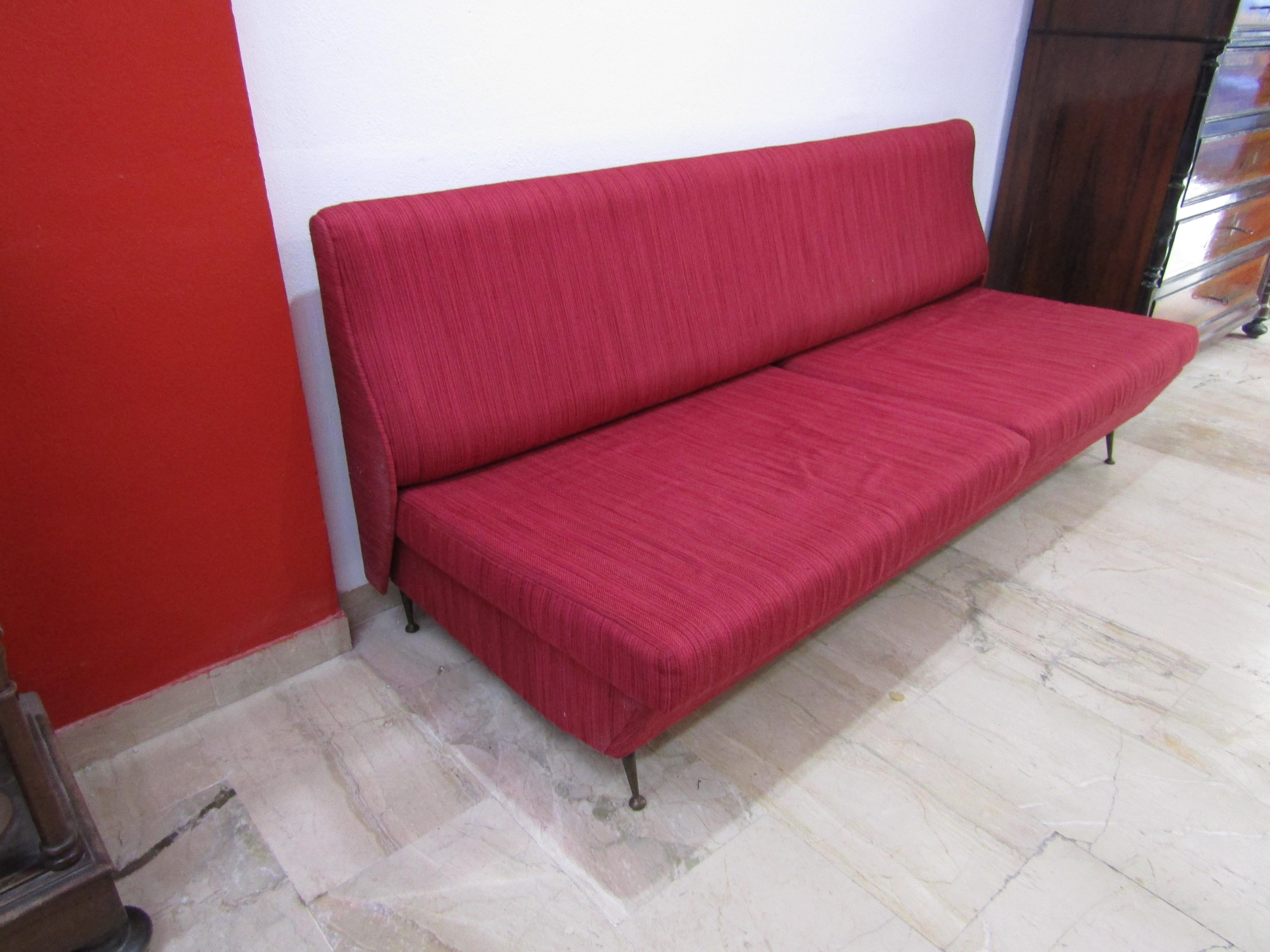 Hand-Crafted midcentury  Red Italian Design Fabric Marco Zanuso Style Sofa, 1950 For Sale