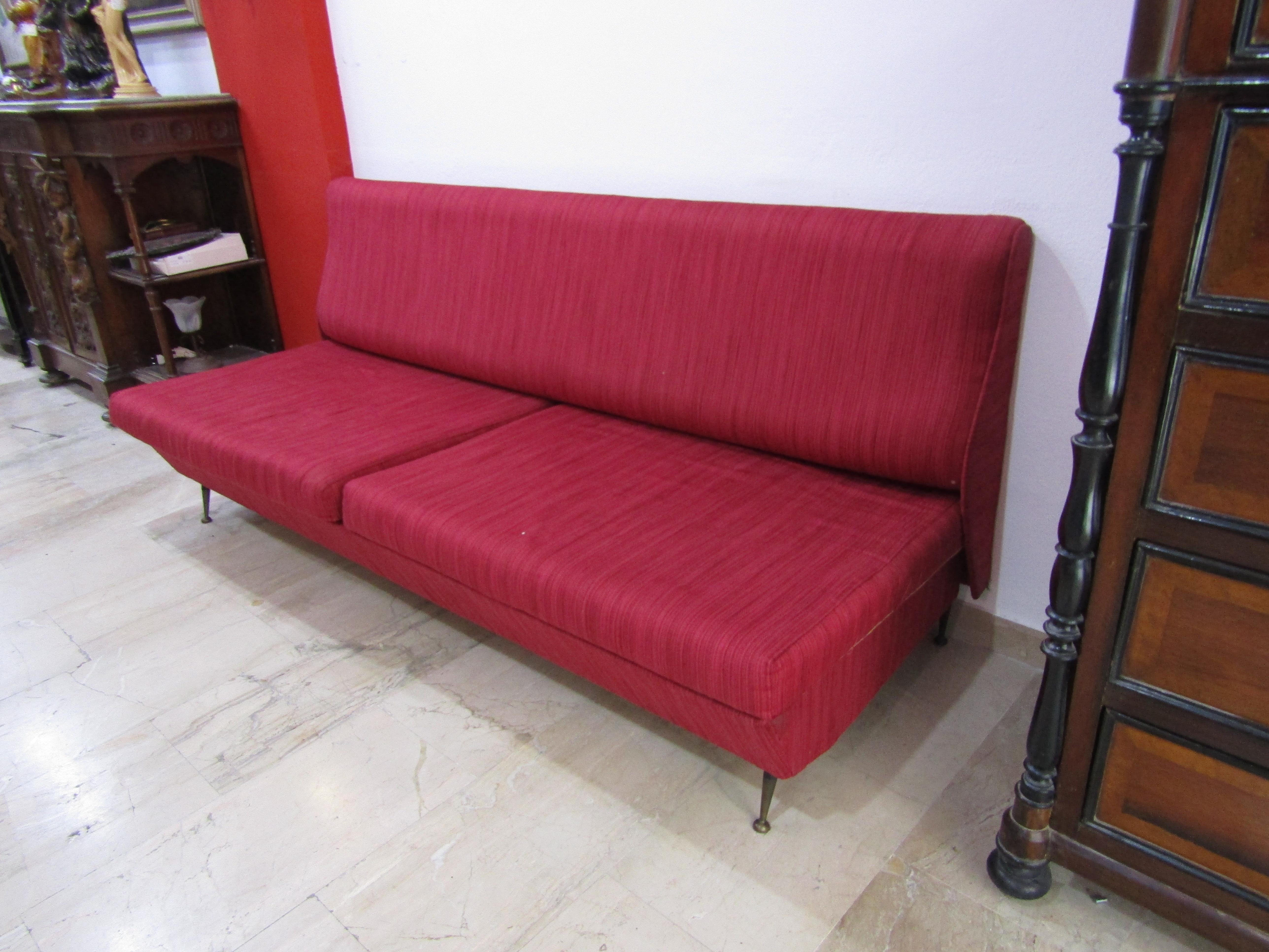 Late 20th Century midcentury  Red Italian Design Fabric Marco Zanuso Style Sofa, 1950 For Sale