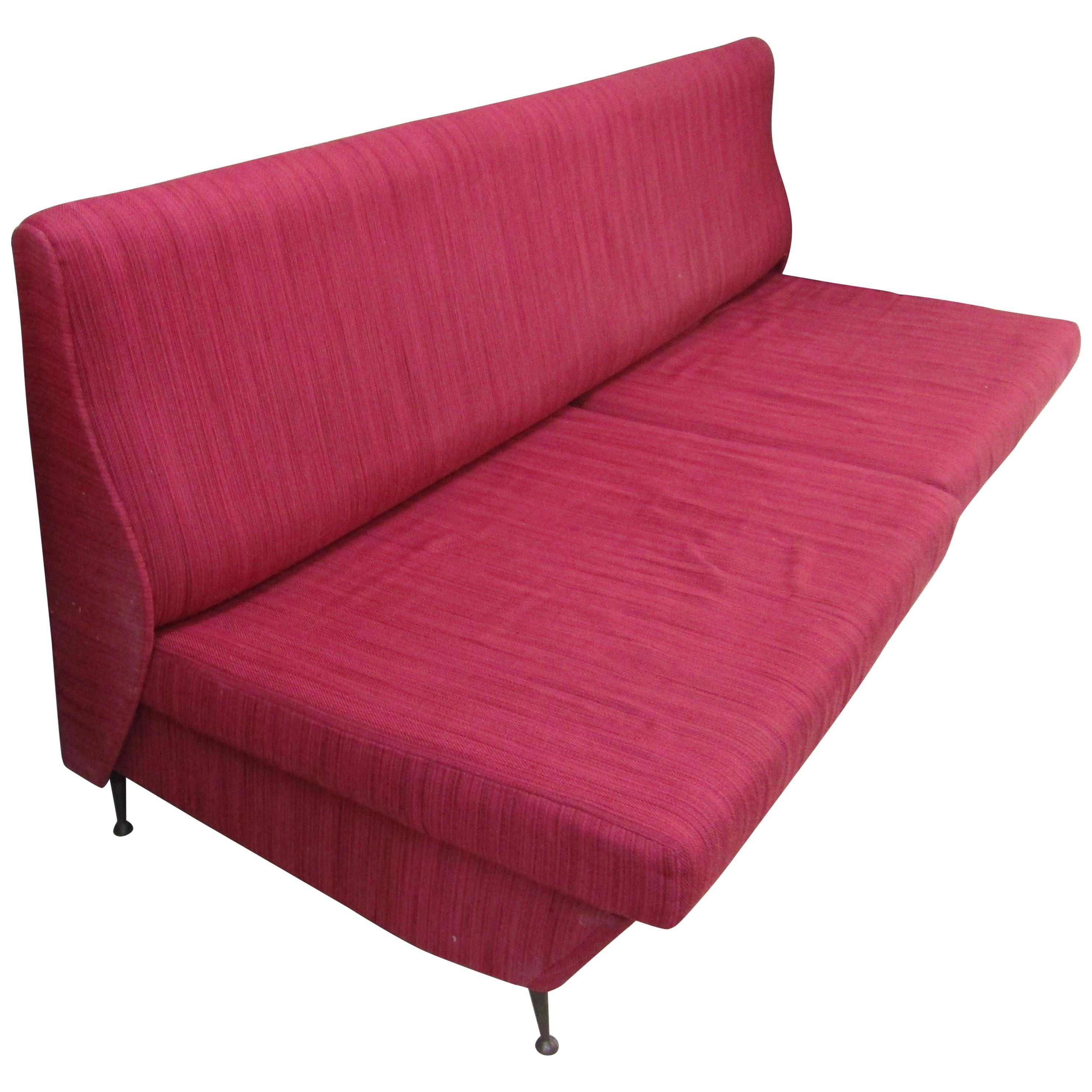 midcentury  Red Italian Design Fabric Marco Zanuso Style Sofa, 1950 For Sale