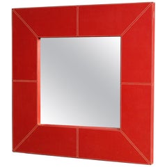 20th Century Red Italian Faux Leather Design Mirror, 1980