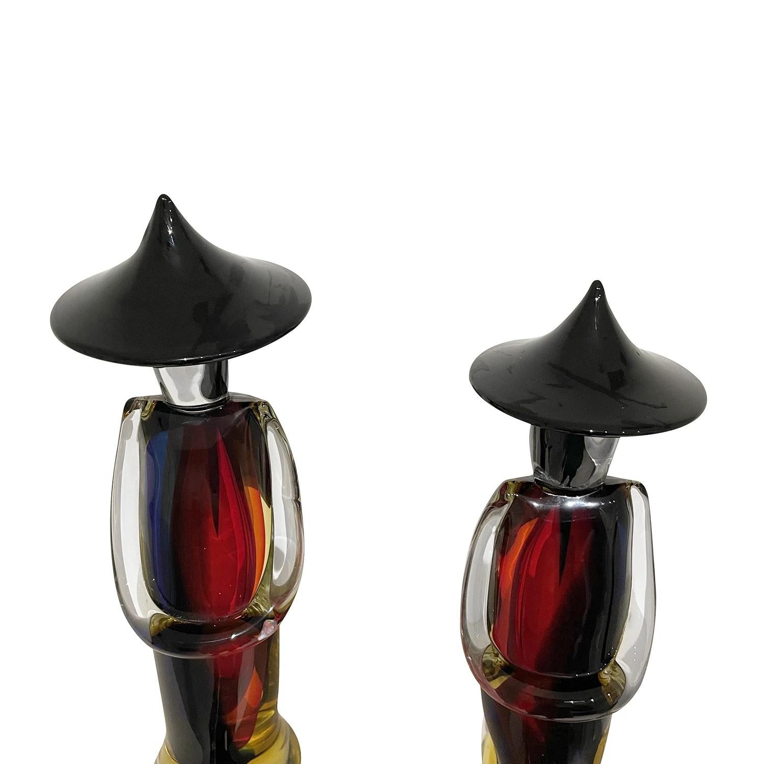 20th Century Red Italian Pair of Large Smoked Murano Glass Japanese Farmers For Sale 1