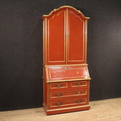 20th Century Red Lacquered and Giltwood Spanish Trumeau Desk, 1970