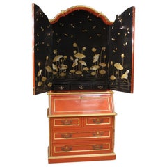 20th Century Red Lacquered and Giltwood Spanish Trumeau Desk, 1970
