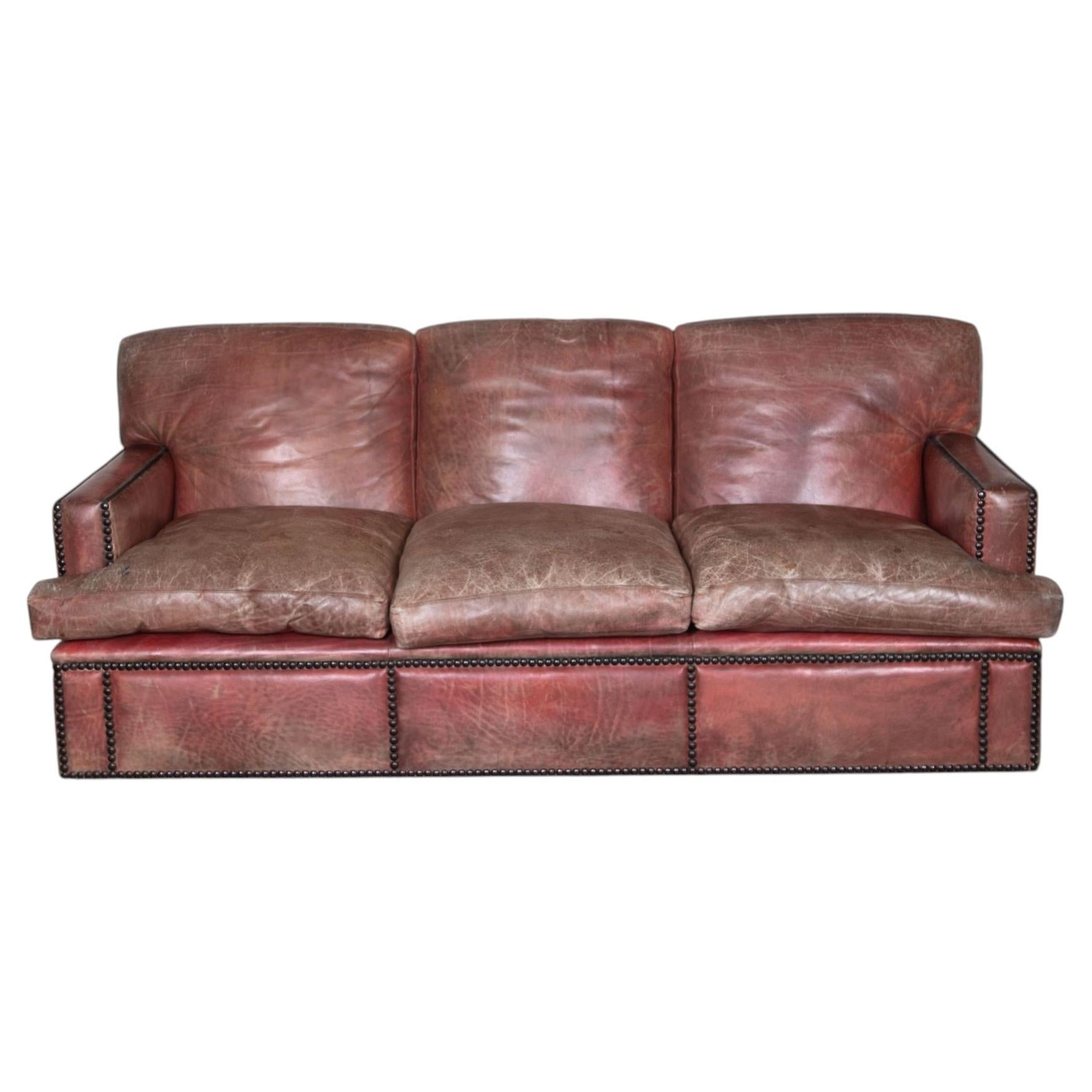 20th Century Red Leather Three Seater Sofa For Sale