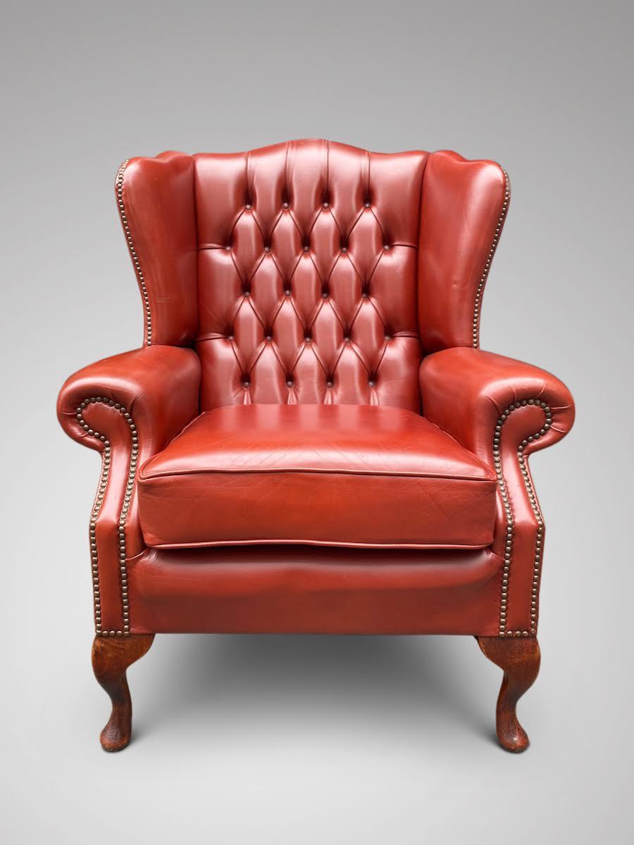 George III 20th Century Red Leather Wingback Armchair