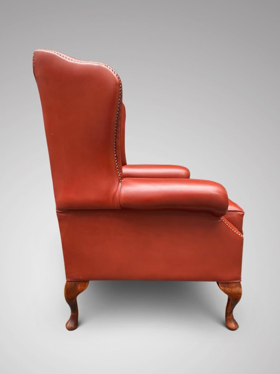 British 20th Century Red Leather Wingback Armchair