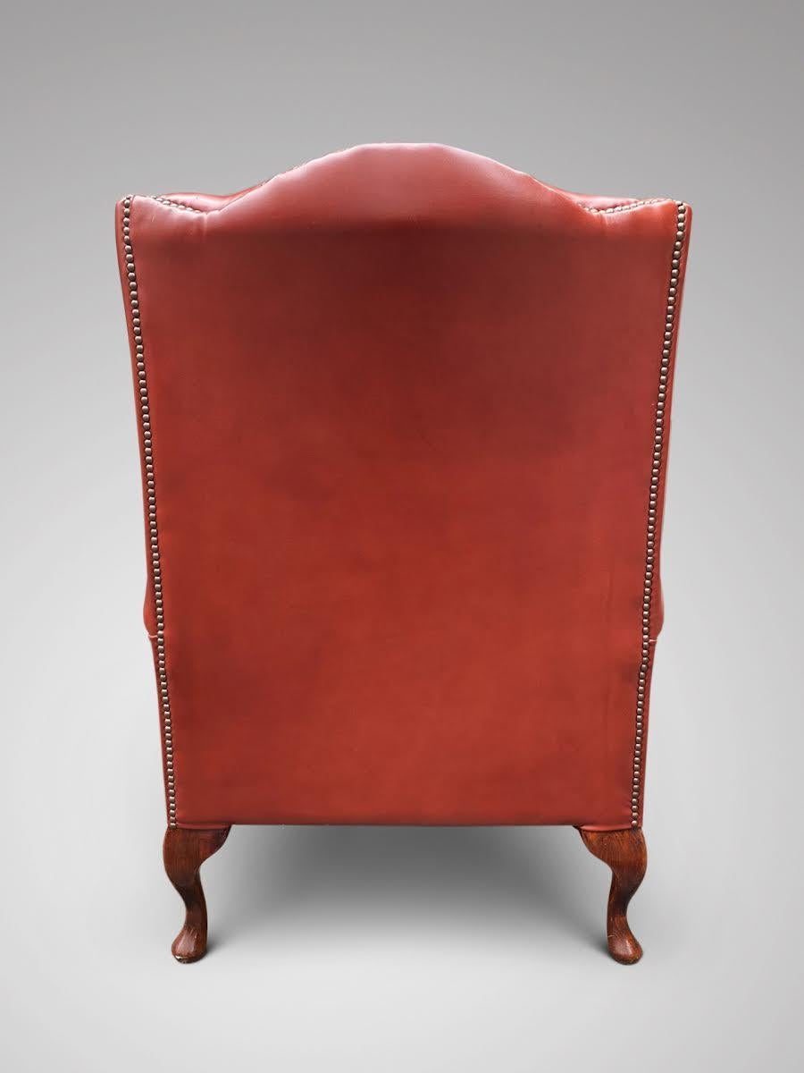 Polished 20th Century Red Leather Wingback Armchair