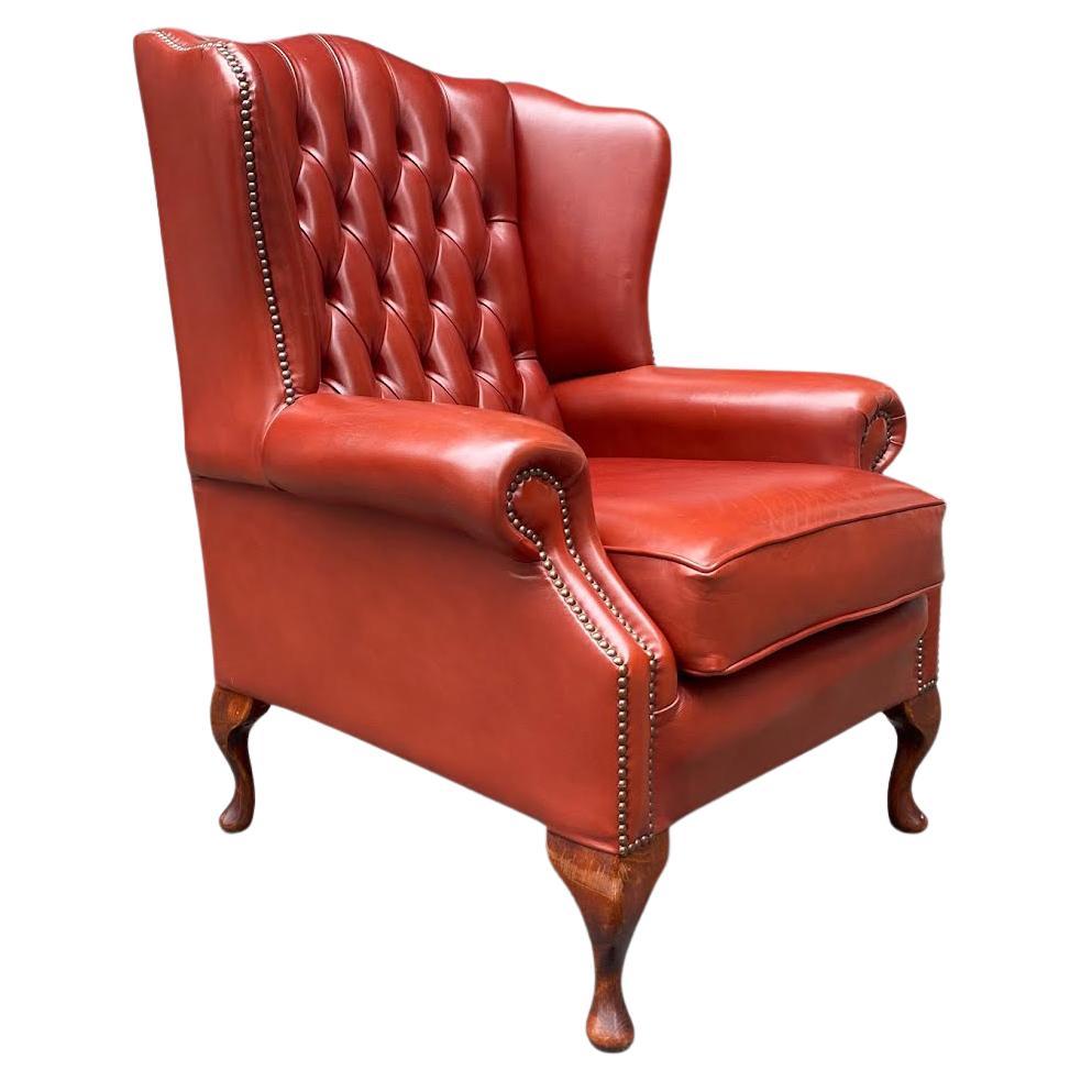 20th Century Red Leather Wingback Armchair