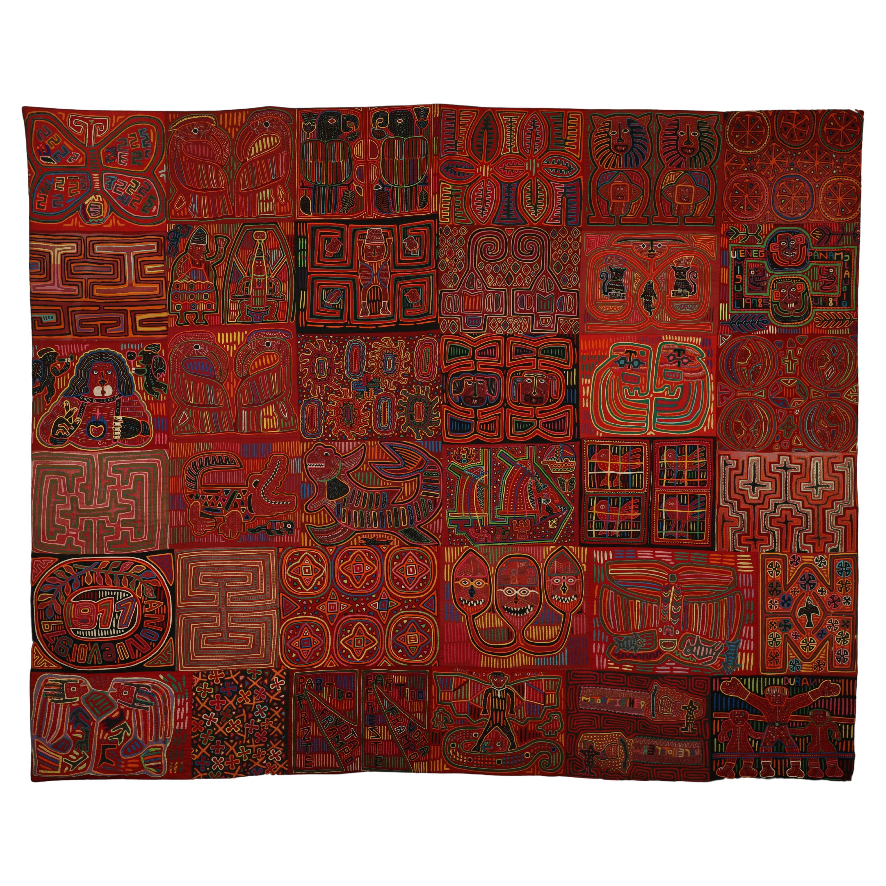 20th Century Red Mola Quilt, Kuna People, San Blas Islands, Panama For Sale