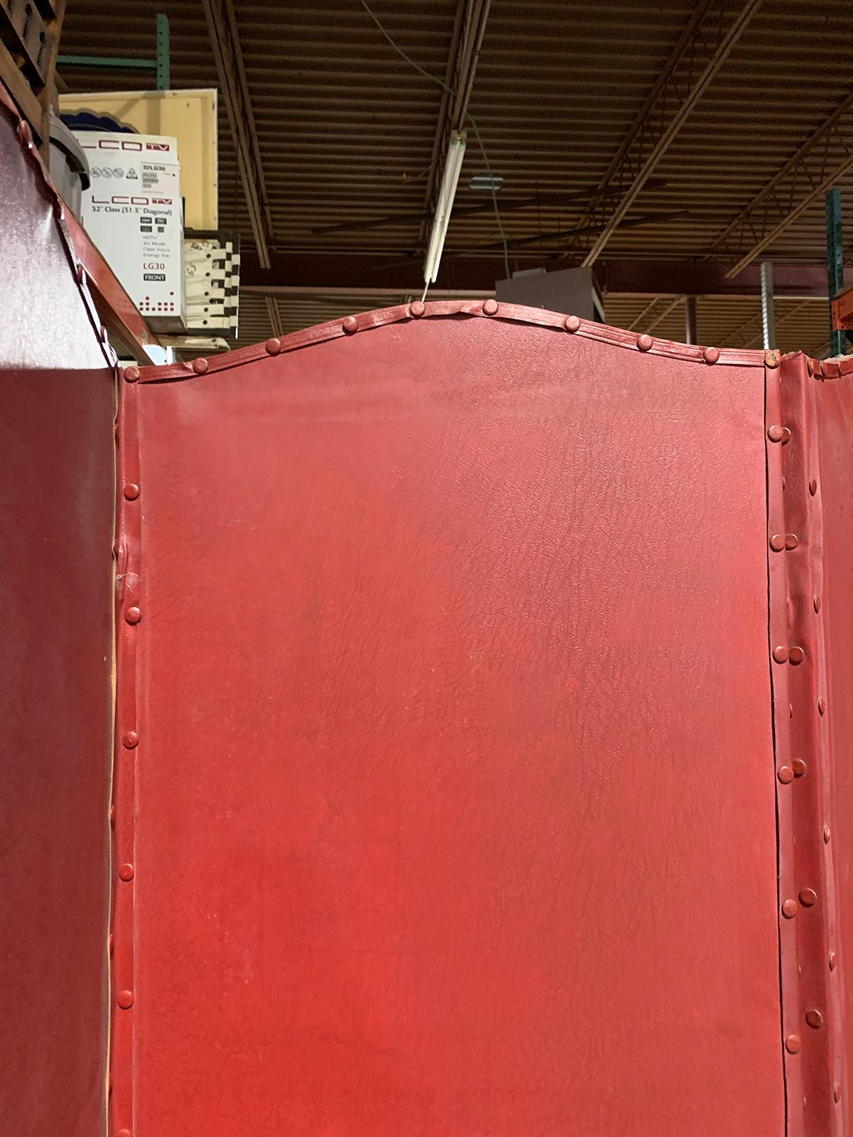 20th Century Red Painted Four-Panel Screen 6