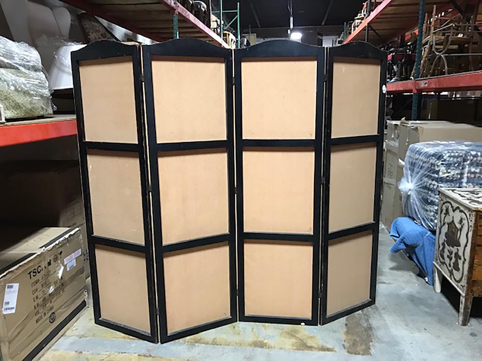 20th Century Red Painted Four-Panel Screen 7