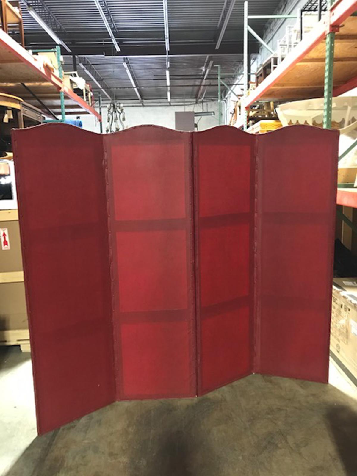 20th Century Red Painted Four-Panel Screen 11