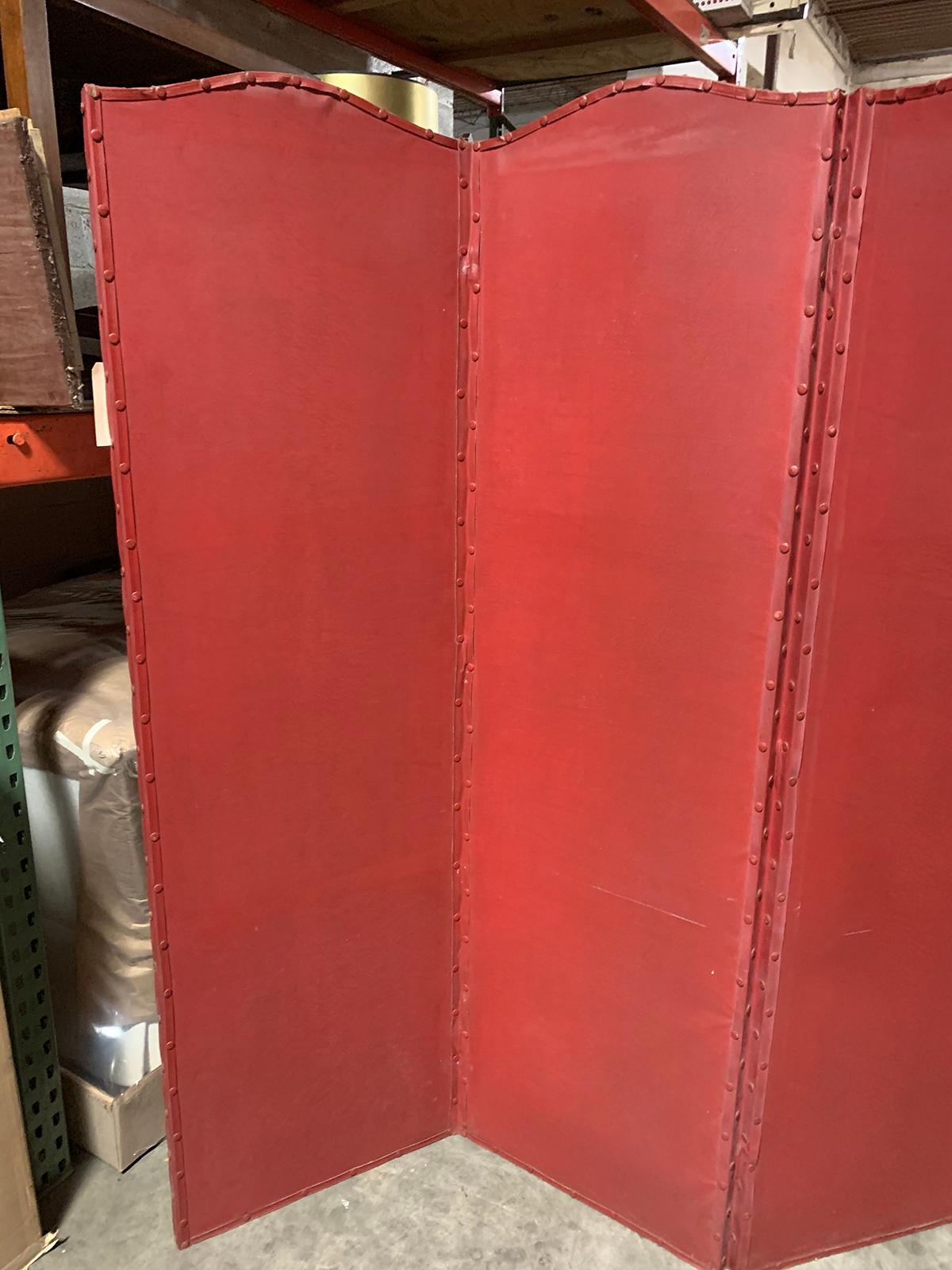 20th Century Red Painted Four-Panel Screen In Good Condition In Atlanta, GA