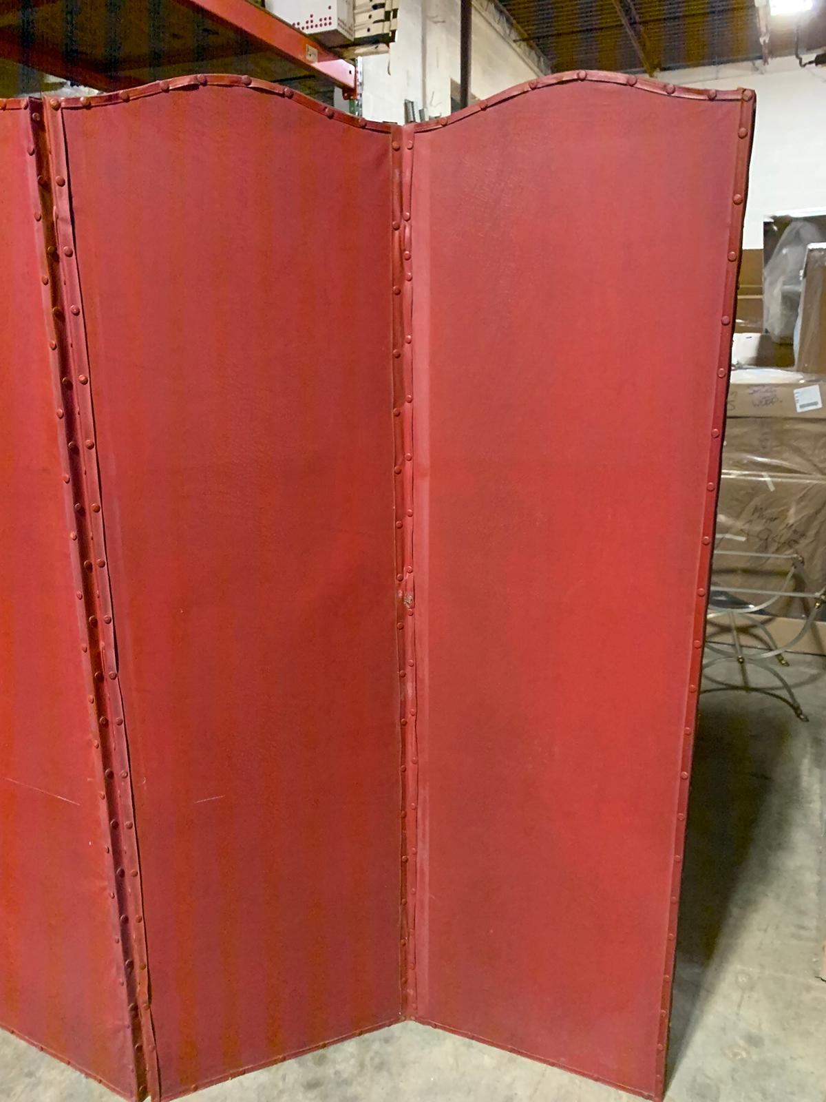 Wood 20th Century Red Painted Four-Panel Screen