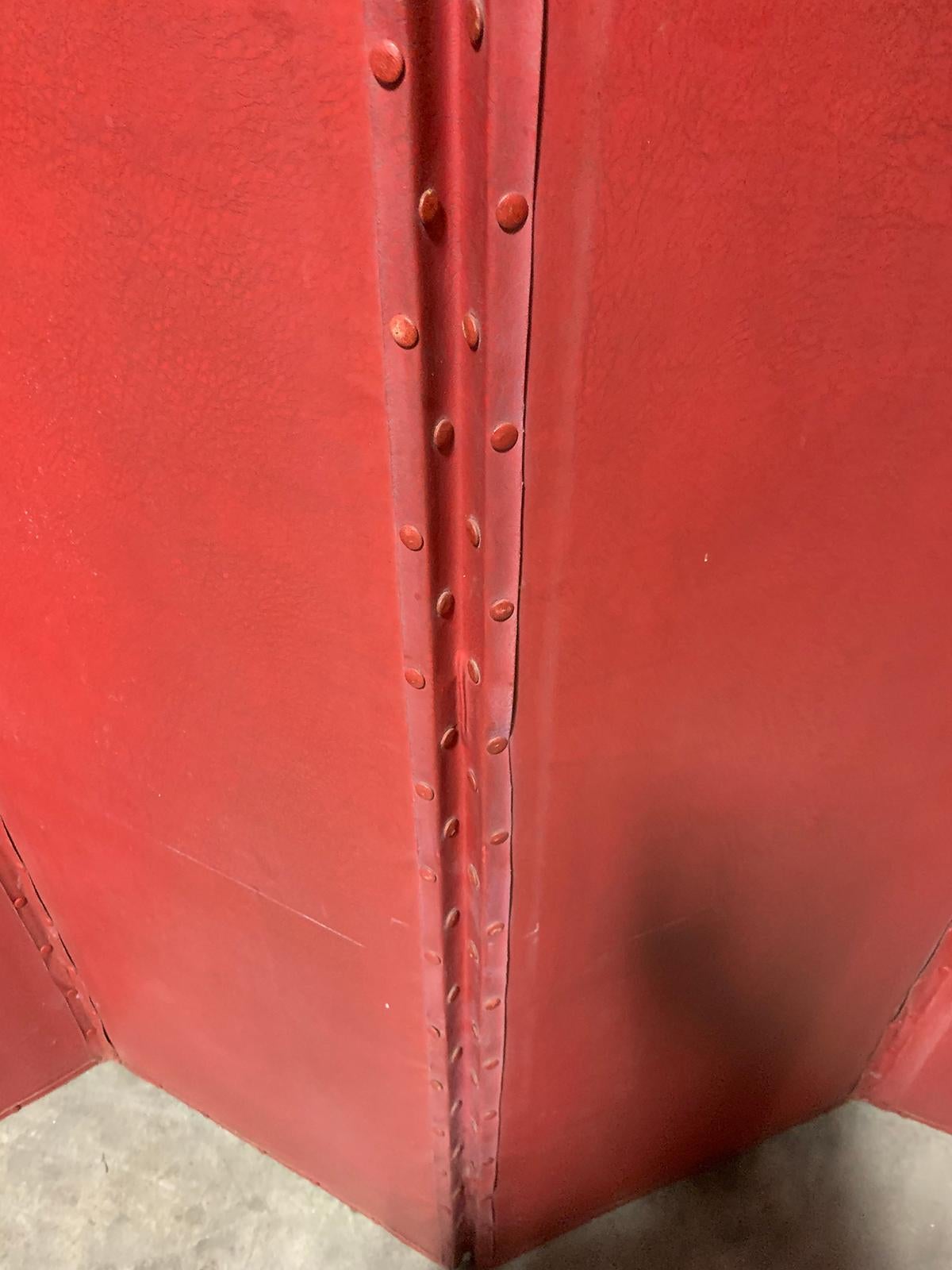 20th Century Red Painted Four-Panel Screen 2