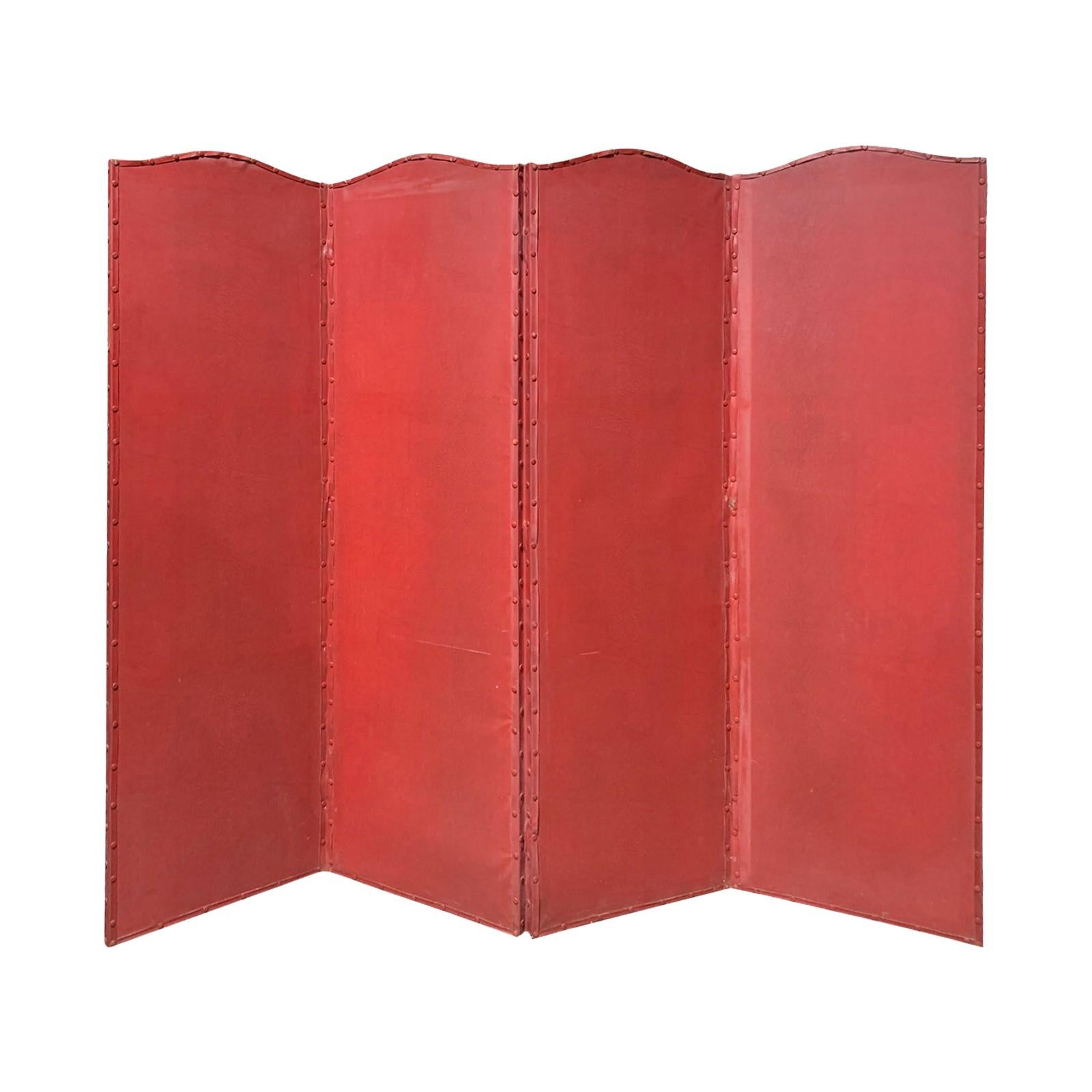 20th Century Red Painted Four-Panel Screen
