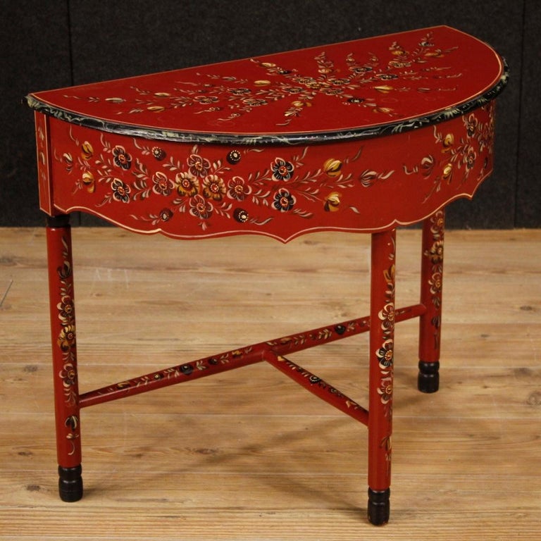 20th Century Red Painted Wood Demilune Dutch Side Table, 1970 at 1stDibs