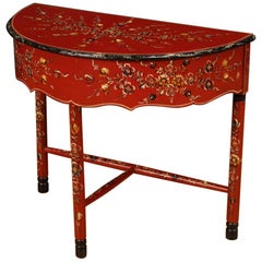 20th Century Red Painted Wood Demilune Dutch Side Table, 1970