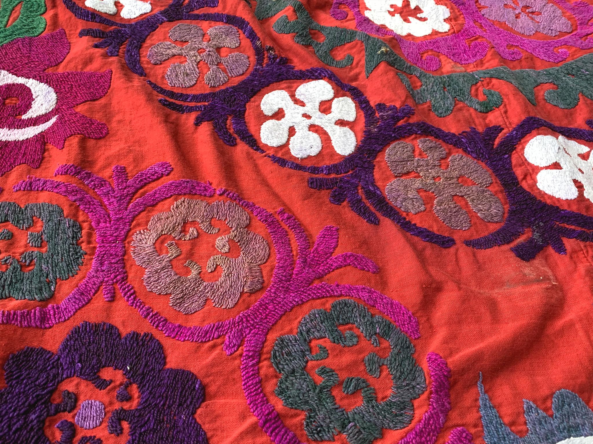 Central Asian 20th Century Red Suzani Textile