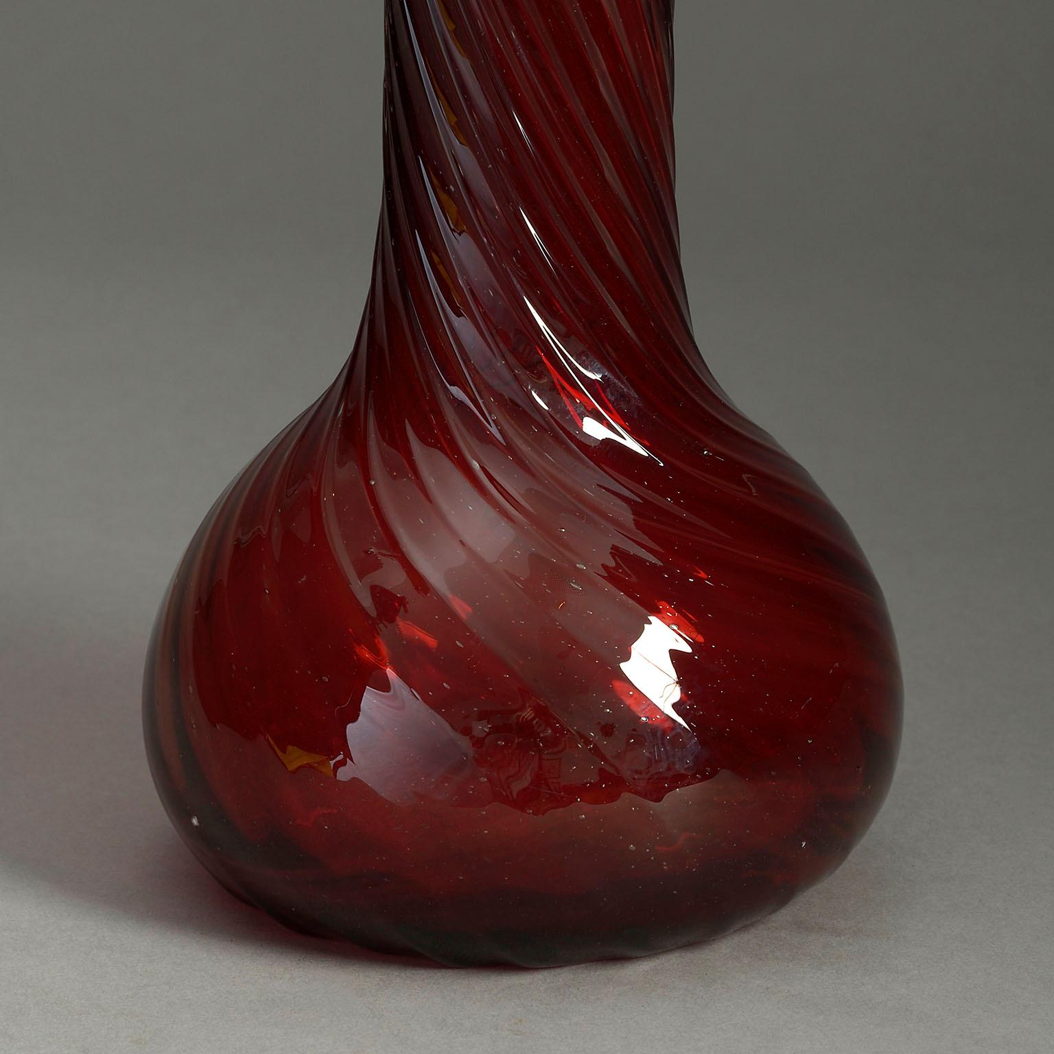 French 20th Century Red Swirl Glass Vase For Sale