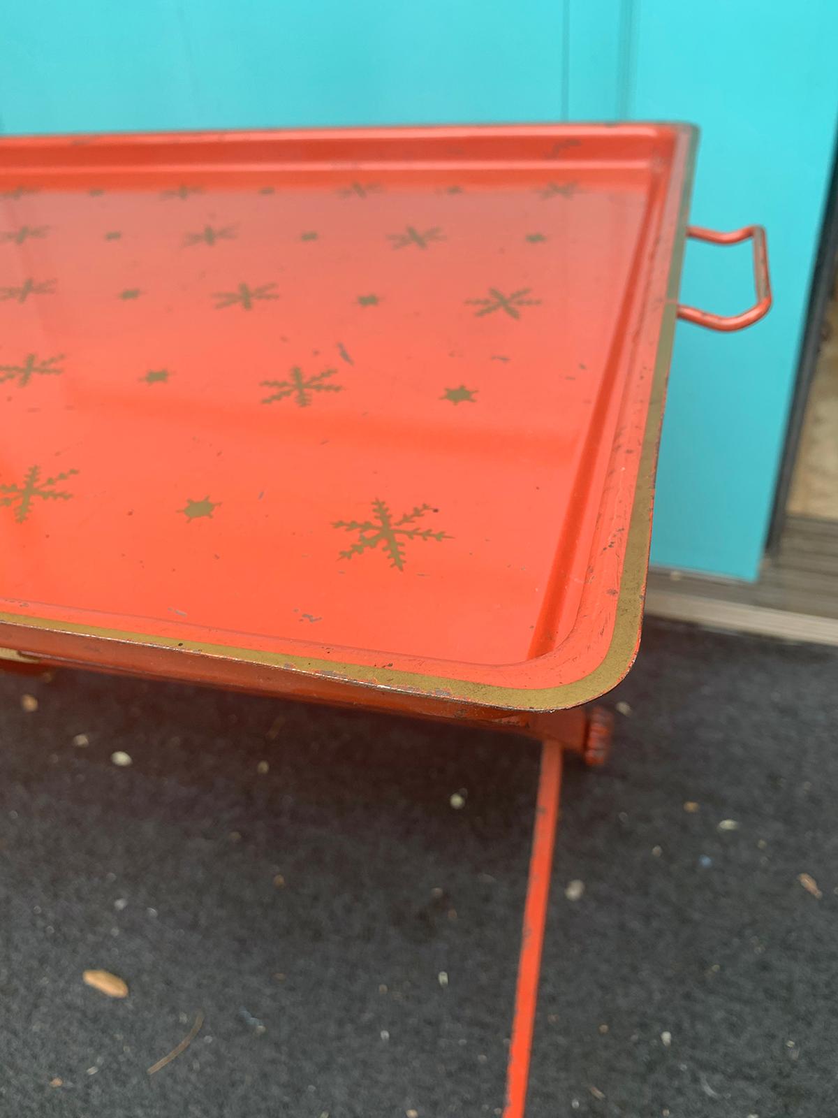 20th Century Red Tole Tray on Stand with Star Detail For Sale 6