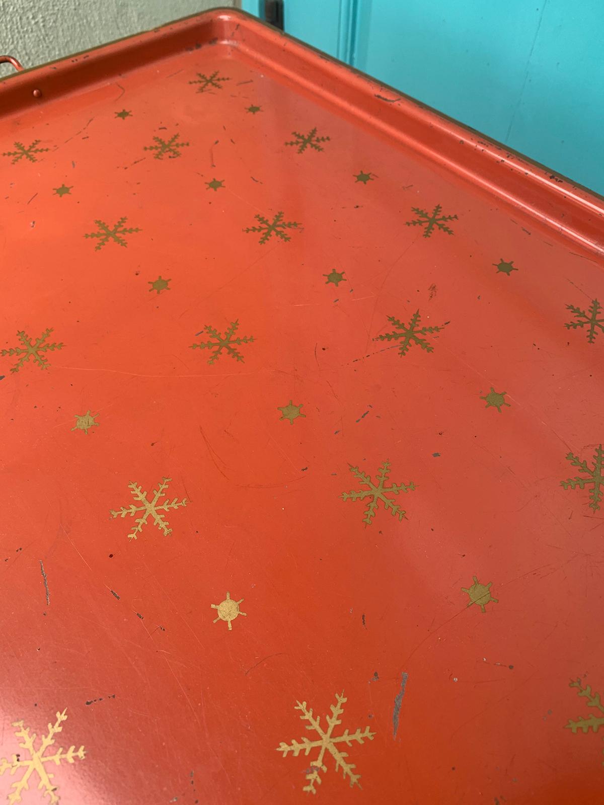 20th Century Red Tole Tray on Stand with Star Detail For Sale 4