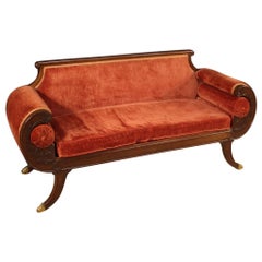 Vintage 20th Century Red Velvet and Mahogany Wood French Sofa, 1930